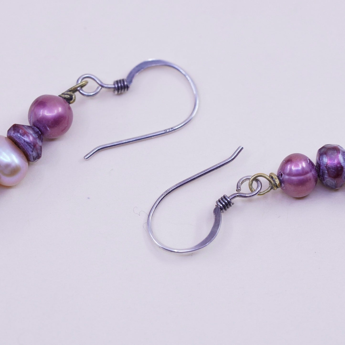 Vintage Sterling silver handmade earrings, 925 hooks with pearl drops