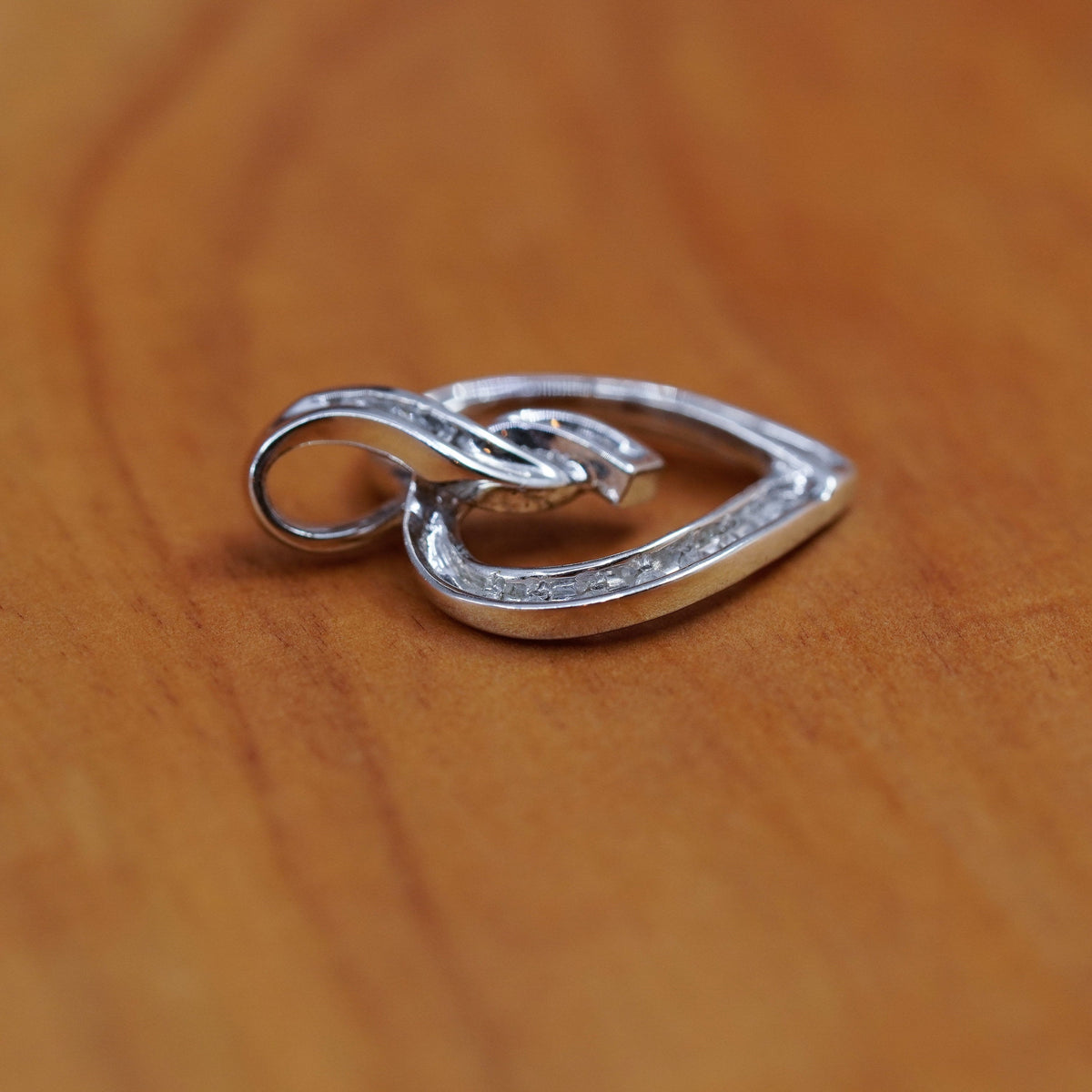 Vintage sterling silver pendant, fine 925 heart with genuine diamond around