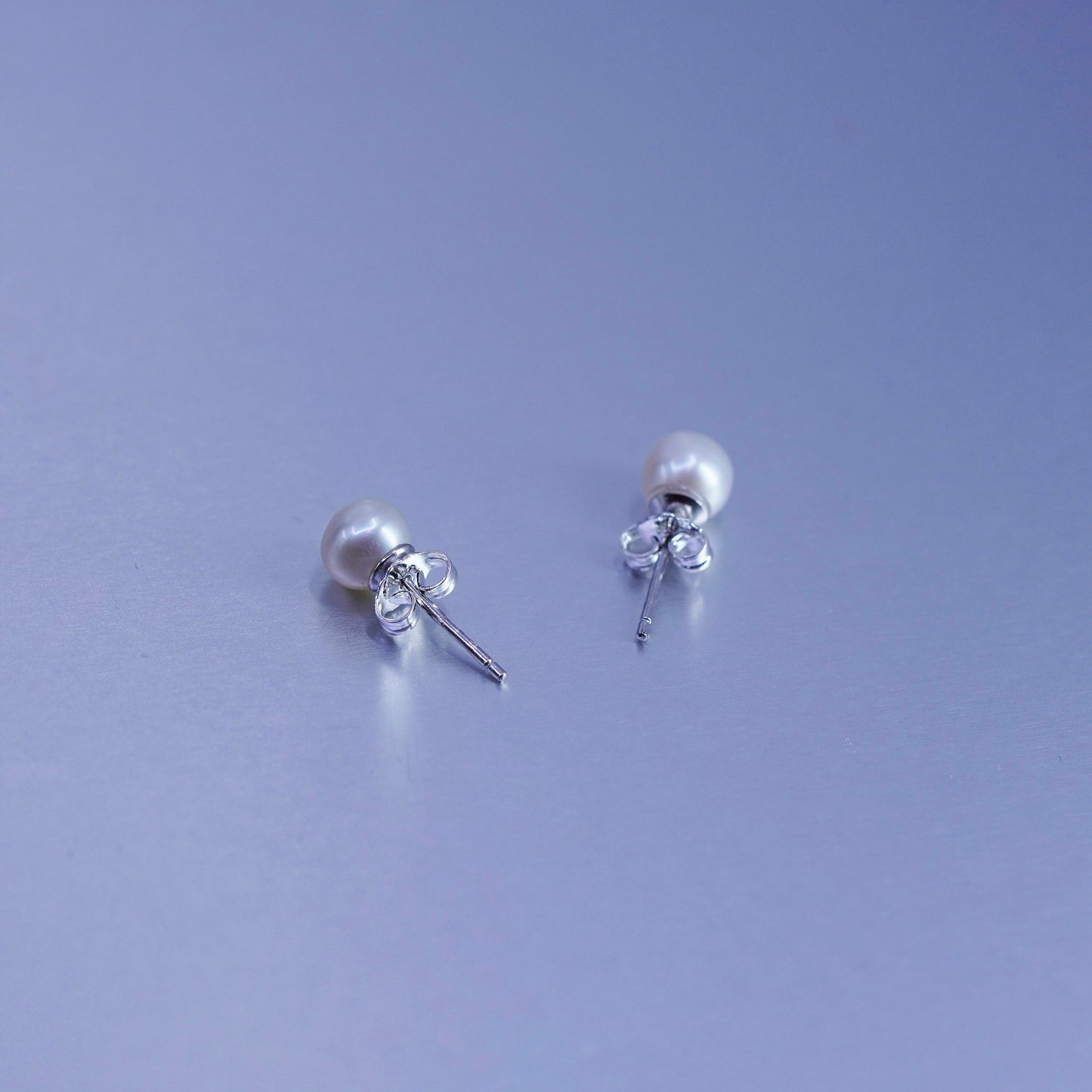 6mm, Vintage Sterling 925 silver handmade earrings, studs with pearl