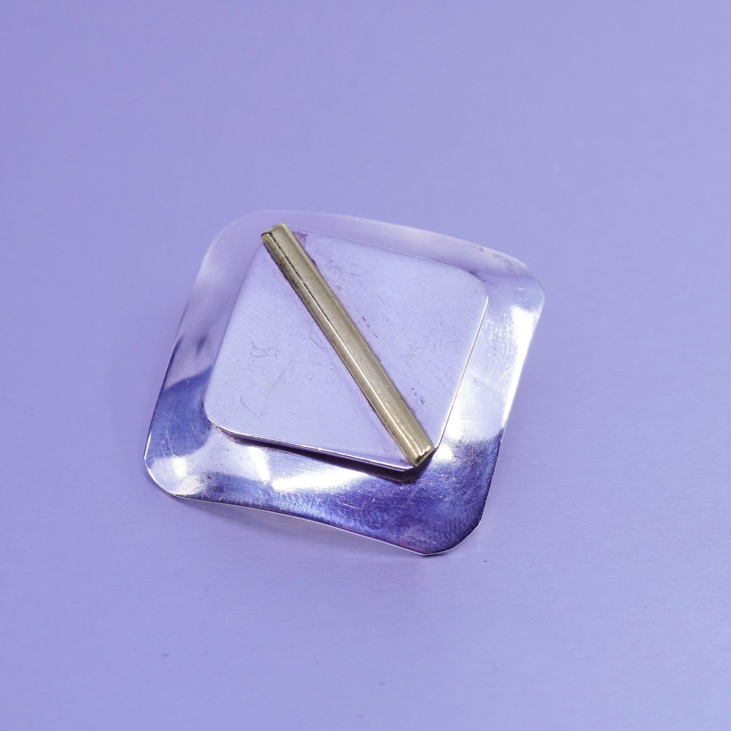 Vintage two tone Sterling 925 silver handmade earrings, square studs