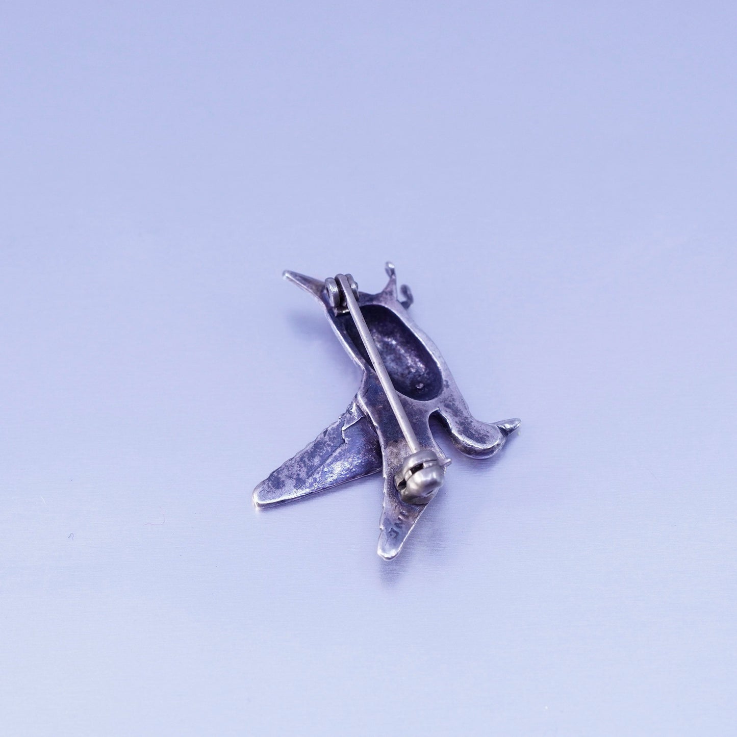 Vintage sterling silver handmade brooch, 925 duck goose pin