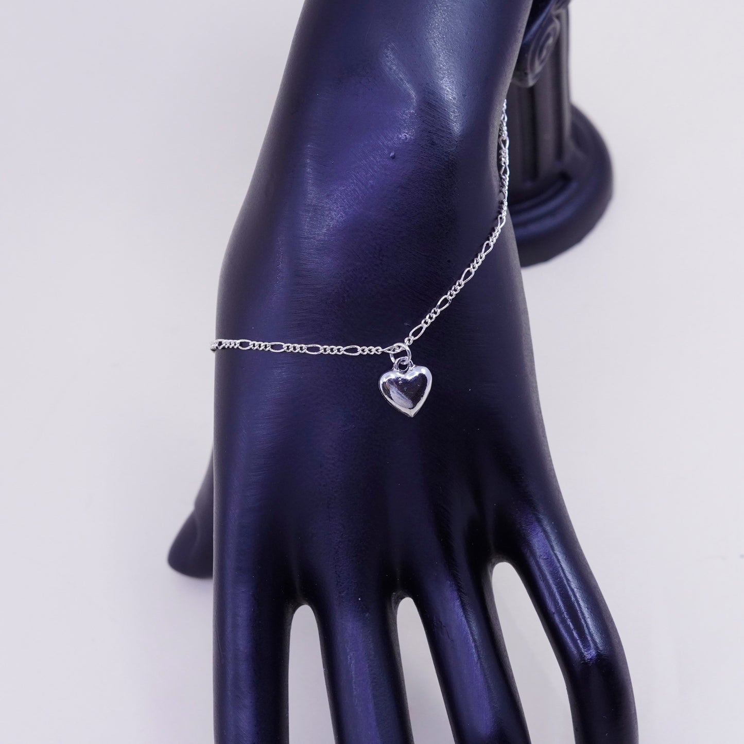 9.5”, Vintage sterling silver ankle bracelet, Italy 925 chain, figaro anklet