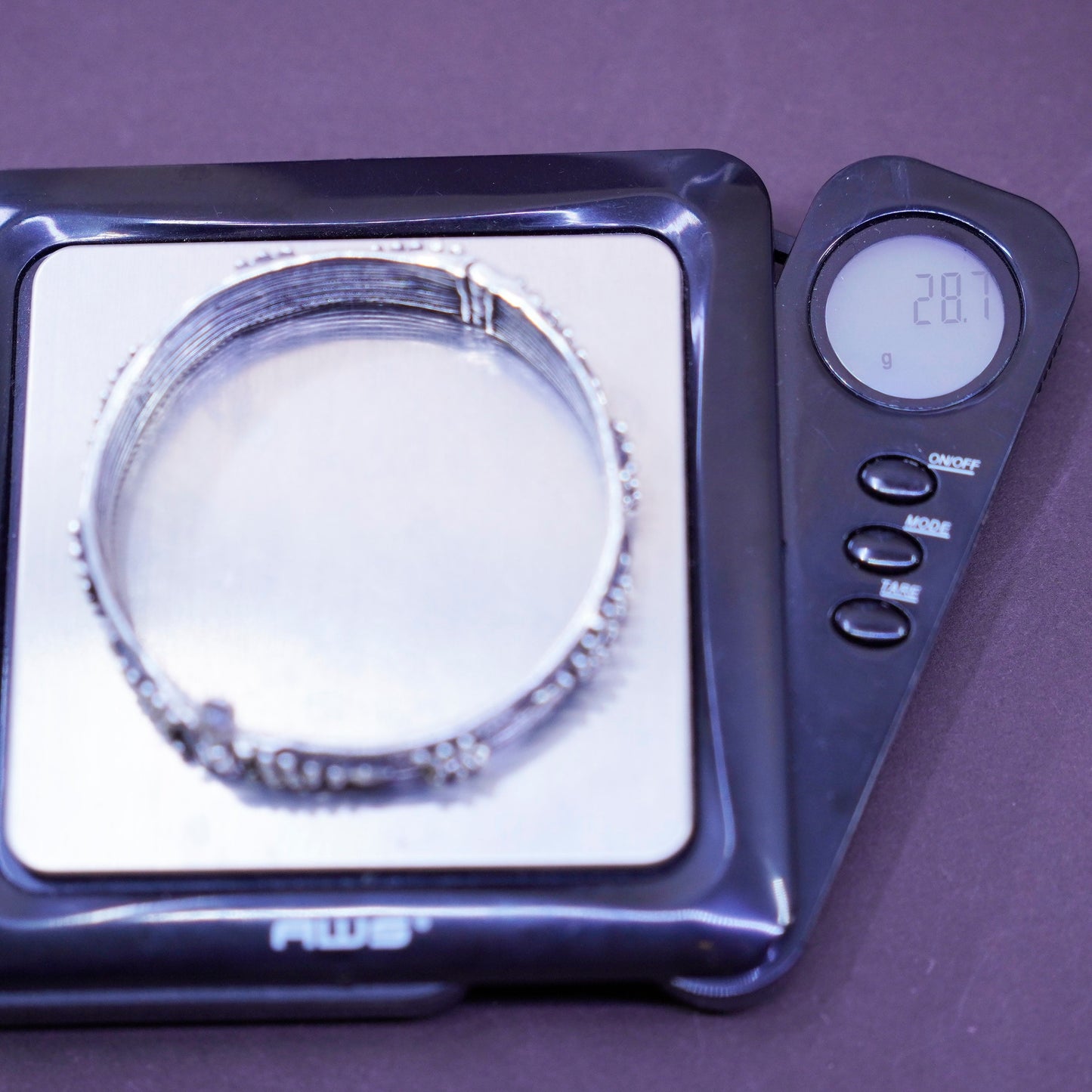 6.25”, Vintage MK Sterling silver handmade bracelet, 925 textured bangle