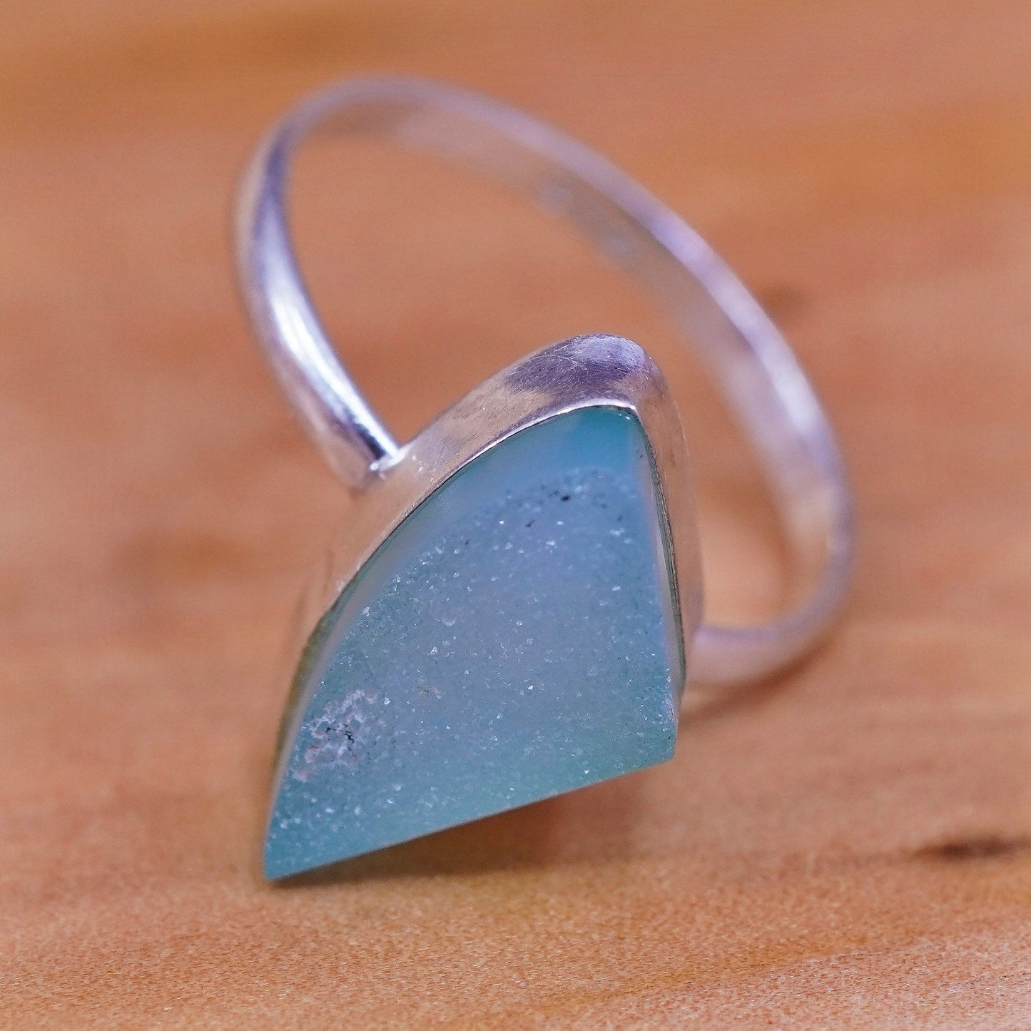 Size 7, Sterling 925 silver handmade ring with green druzy stone