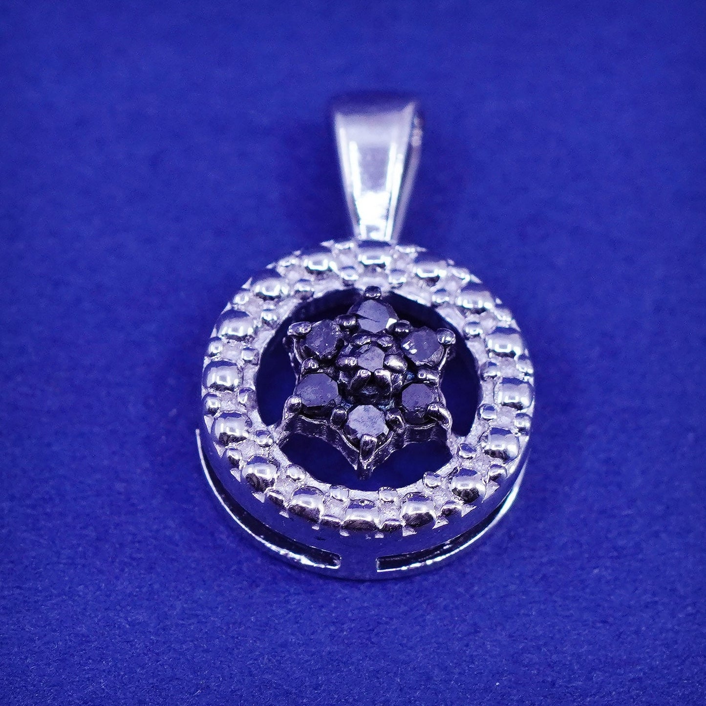 Vintage Sterling silver pendant, 925 circle with genuine clear black diamond