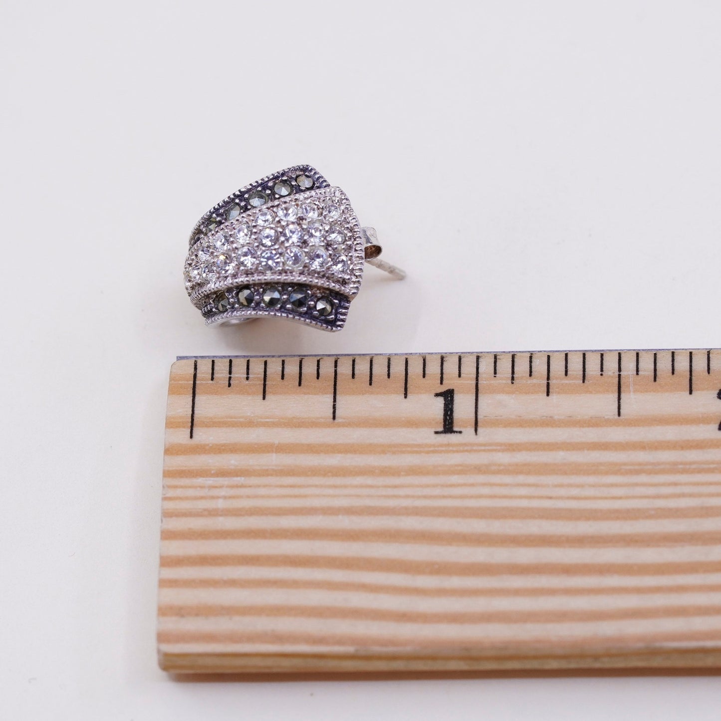 Judith Jack Sterling 925 silver Huggie hoops earrings with Marcasite and Cz