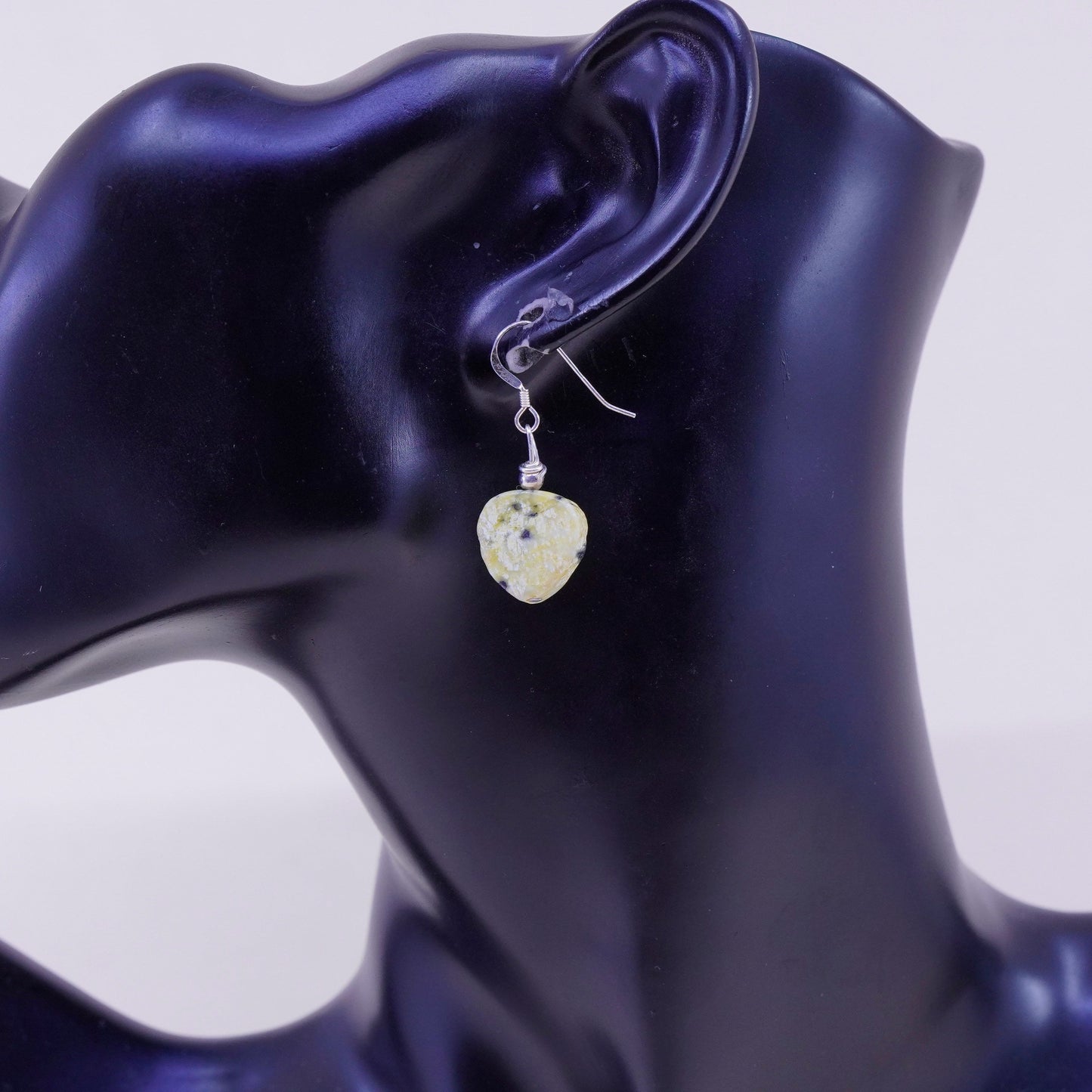 Vintage Sterling 925 silver handmade earrings with green jasper drops