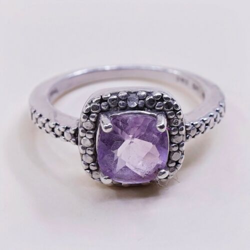 Sz 5, Sterling Silver handmade Ring, 925 Ring W/ amethyst N Diamond Details