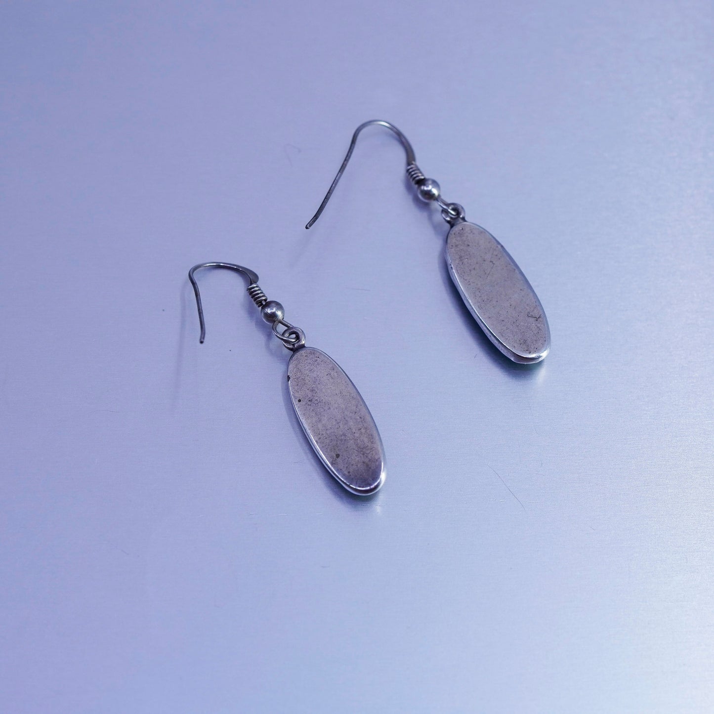 Vintage Mexico Sterling 925 silver handmade earrings with oval malachite
