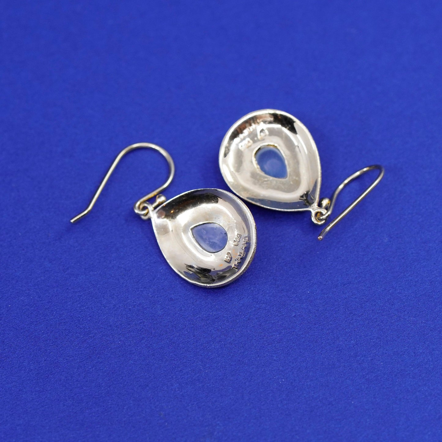 Vermeil gold over sterling silver earrings, matte 925 teardrop drops moonstone