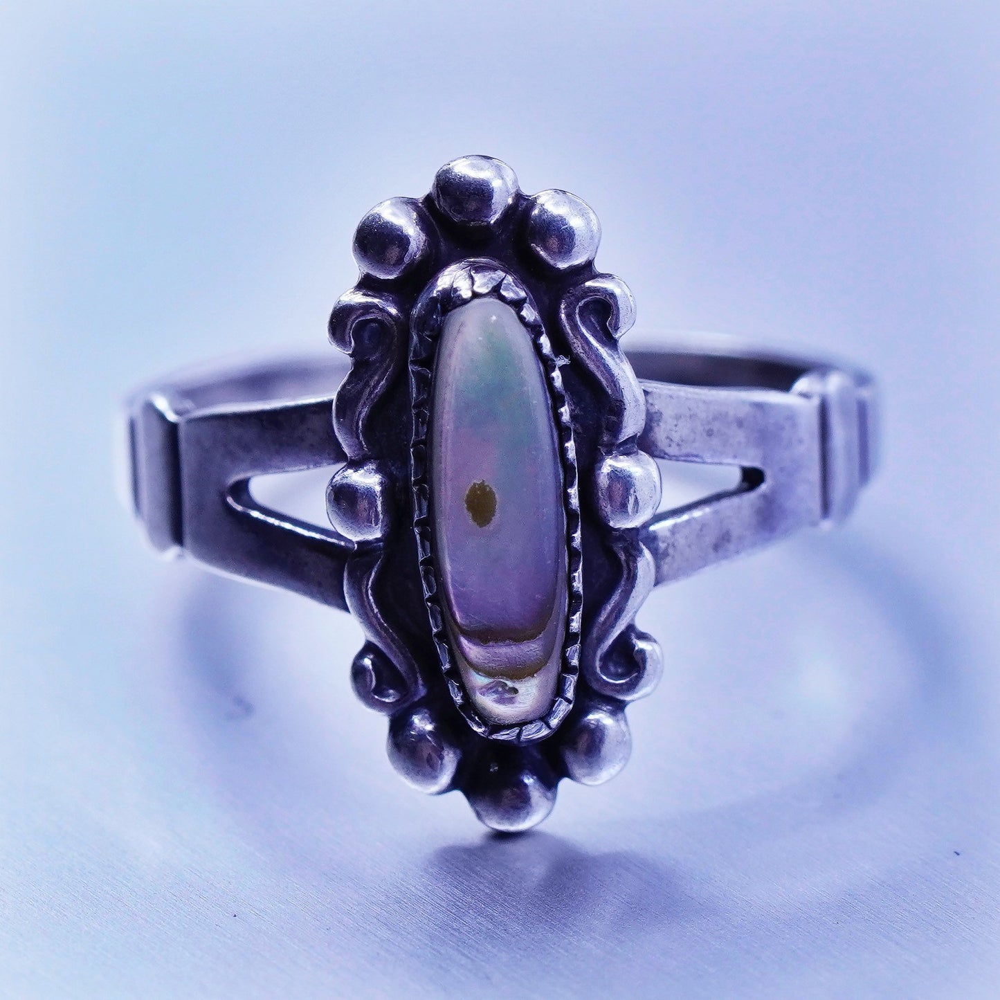 sz 6, Native American navajo Bell trading post Sterling 925 silver ring abalone