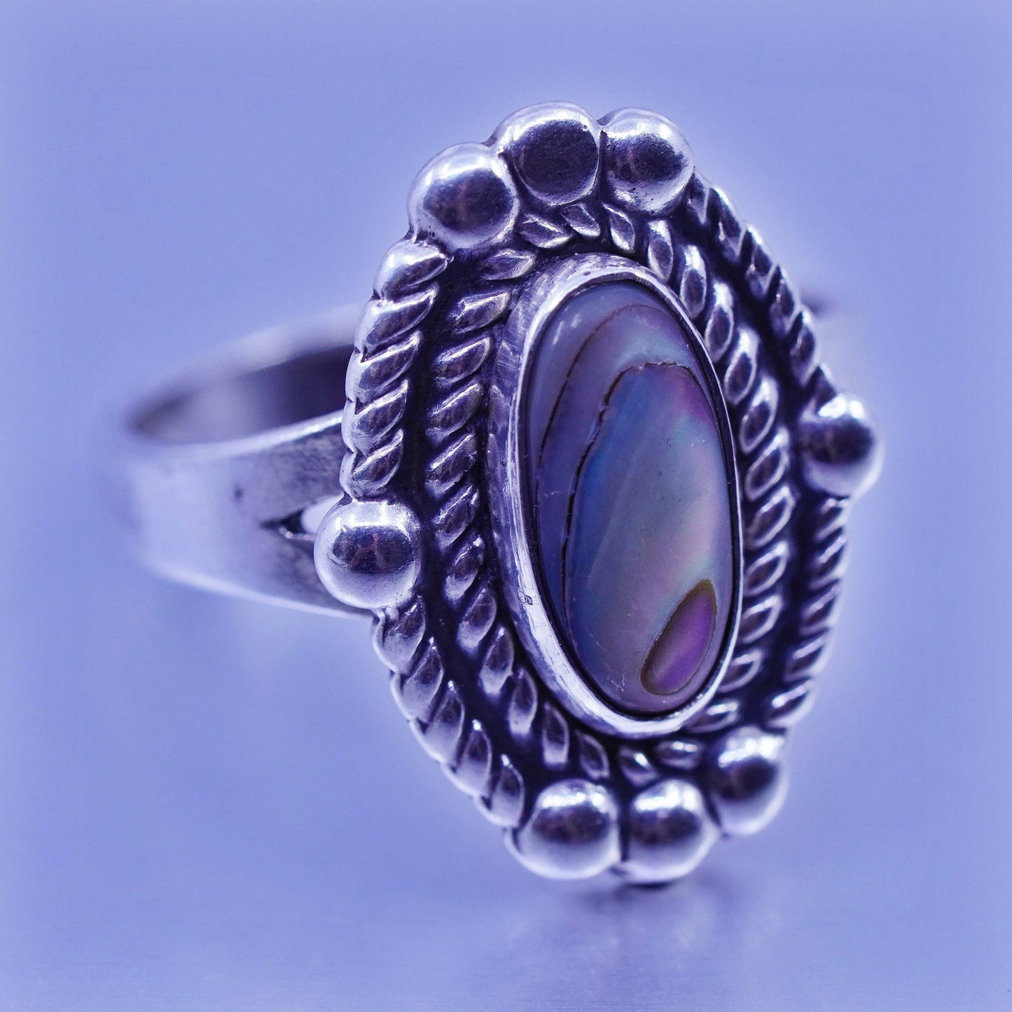 sz 7, Native American navajo Bell trading post Sterling 925 silver ring abalone