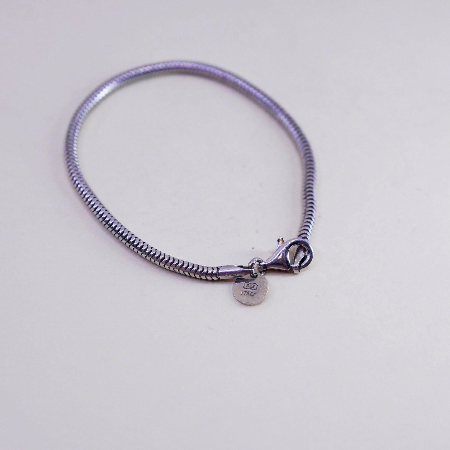 7.25”, 3mm, vintage Italy Sterling 925 silver bracelet, bold snake chain