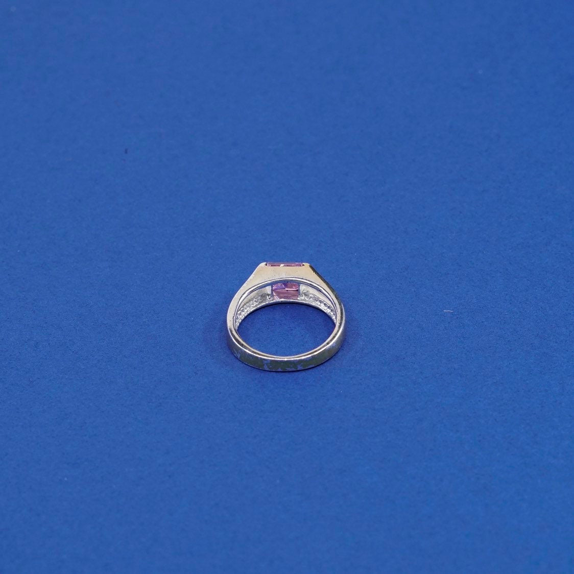 Size 6, vtg Sterling silver handmade ring, 925 wiw/th pink crystal