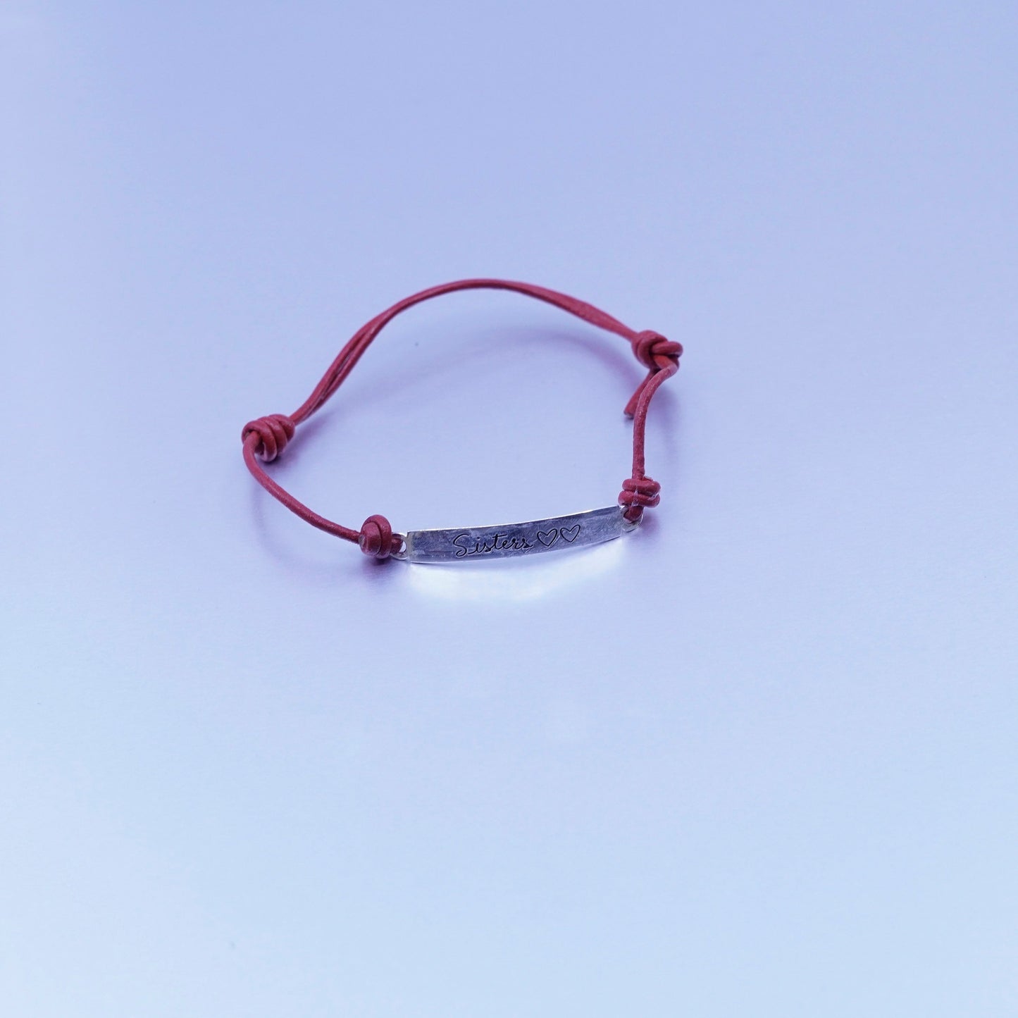 6.75”, sterling 925 silver handmade bracelet red leather “sister soul mates”