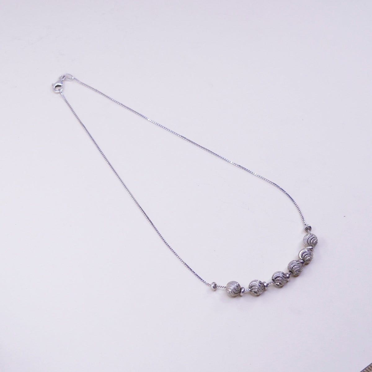 16”, vintage sterling 925 silver box chain necklace with textured beads pendant