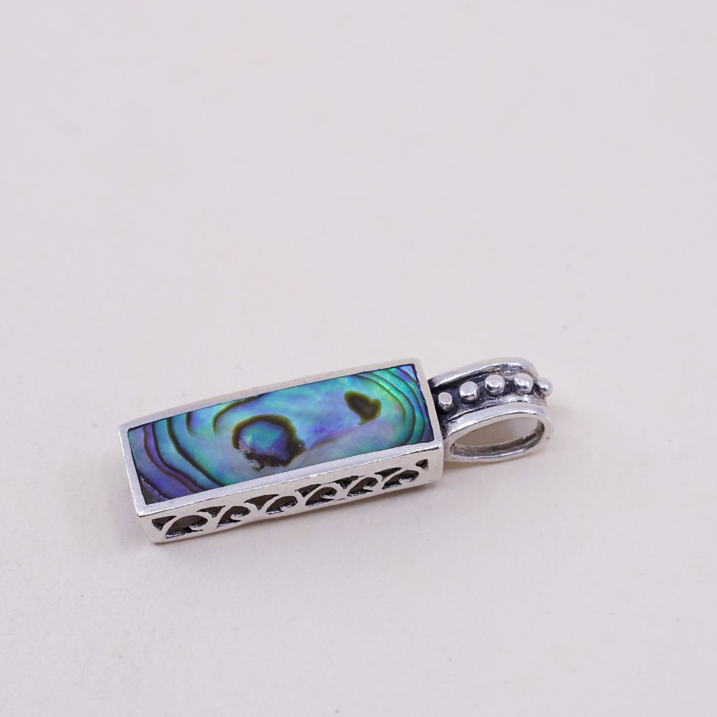 Vintage sterling 925 silver handmade pendant, with long abalone