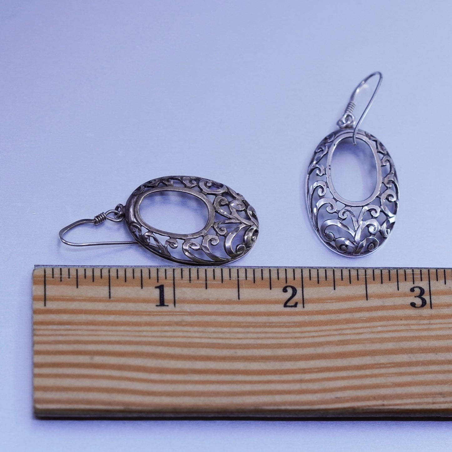 Vintage Sterling 925 silver handmade filigree oval earrings