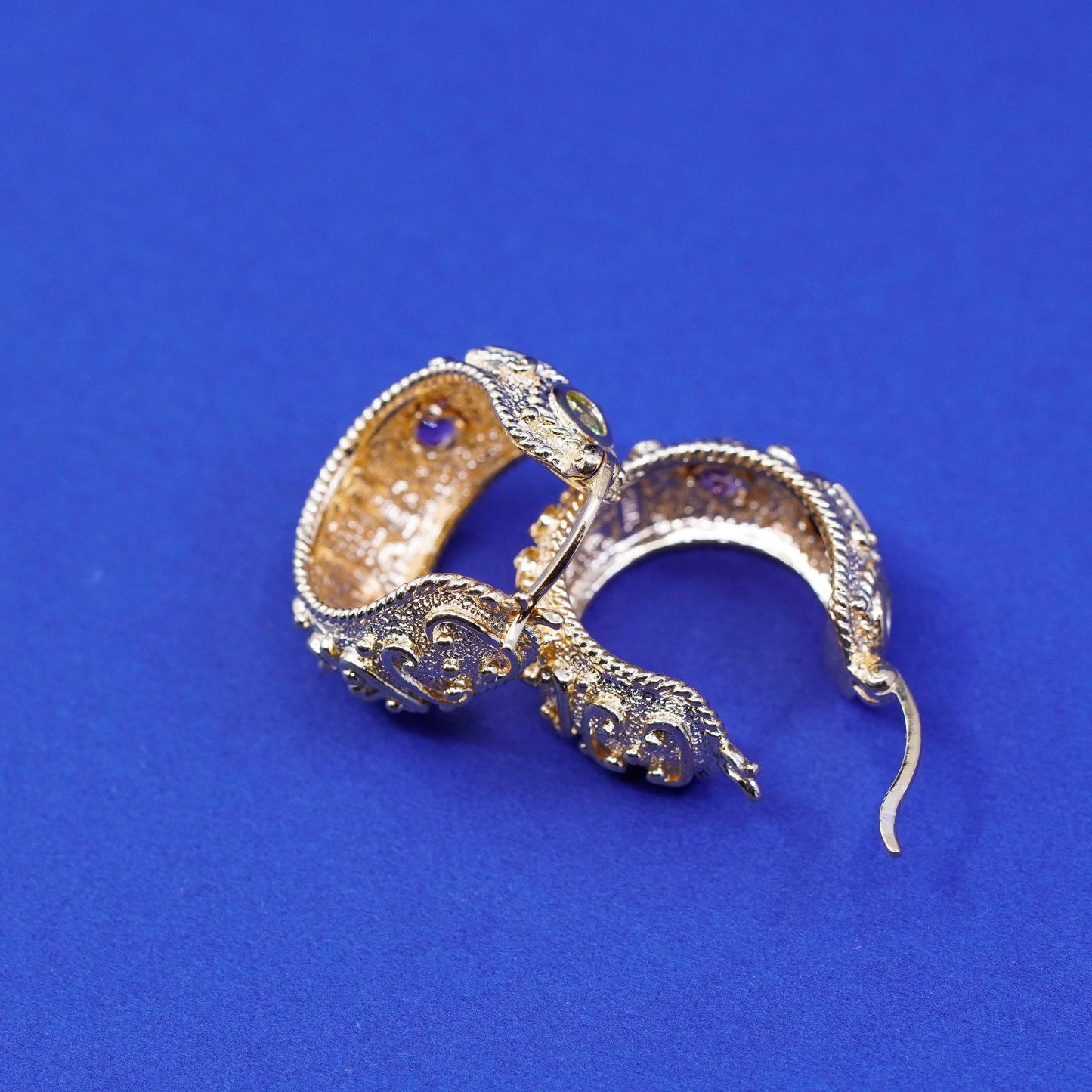 1”, vermeil 24K gold Sterling 925 silver hoop earrings, Huggie peridot amethyst