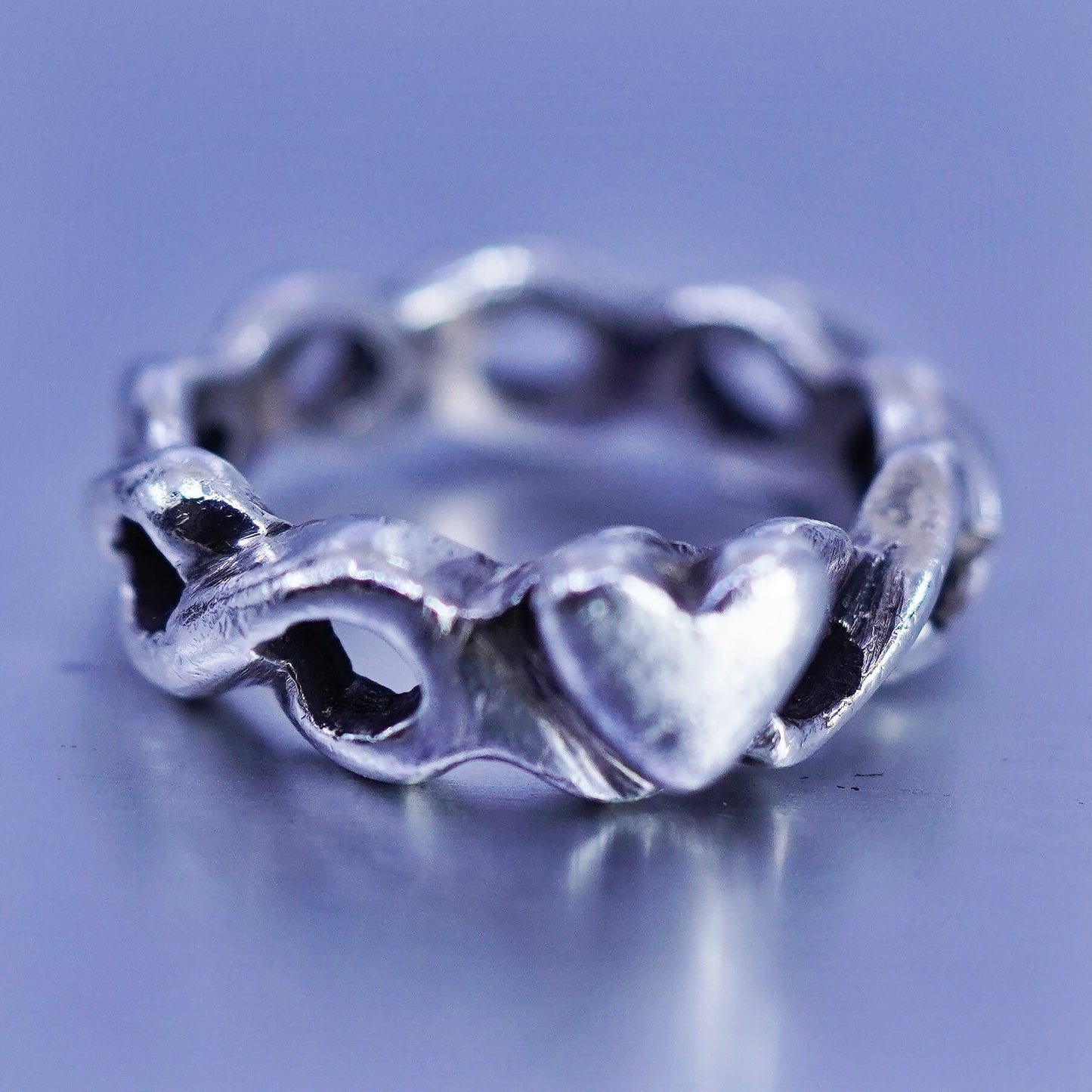 Size 6.25, southwestern Sterling 925 silver wedding ring, entwined band heart