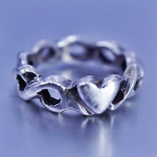 Size 6.25, southwestern Sterling 925 silver wedding ring, entwined band heart