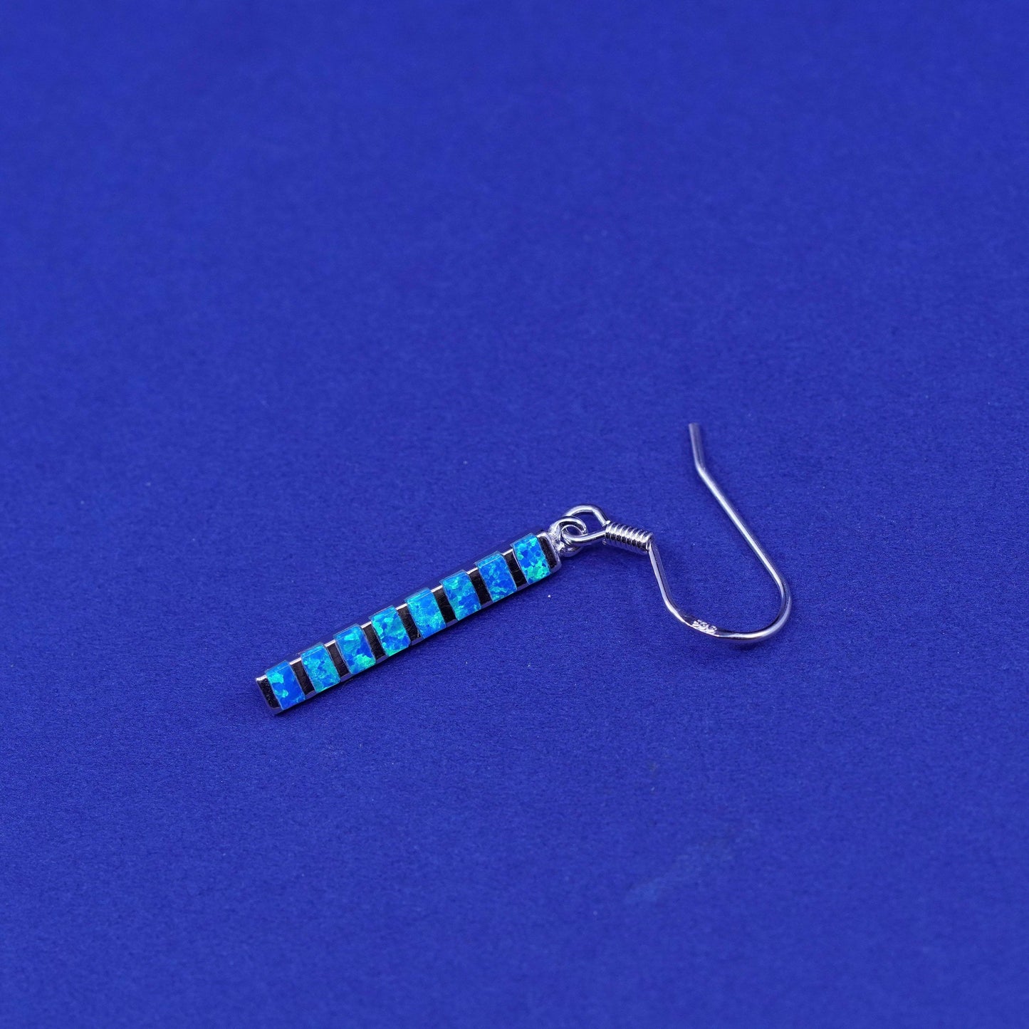 Vintage Zuni sterling 925 silver handmade long earrings with opal inlay
