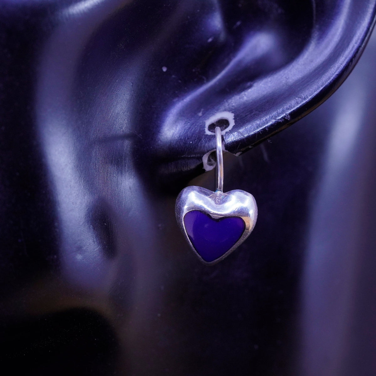 Mexico Southwestern 925 Sterling silver handmade earrings with blue onyx heart