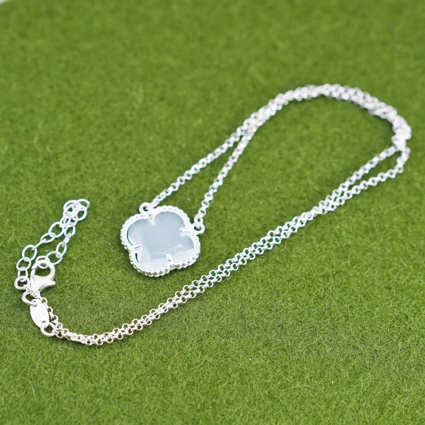 16+2”, dyadema sterling silver necklace, 925 circle chain lucky clover Pendant