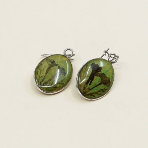Vtg Sterling 925 Silver Handmade Earrings, solid 925 silver Resin Flower