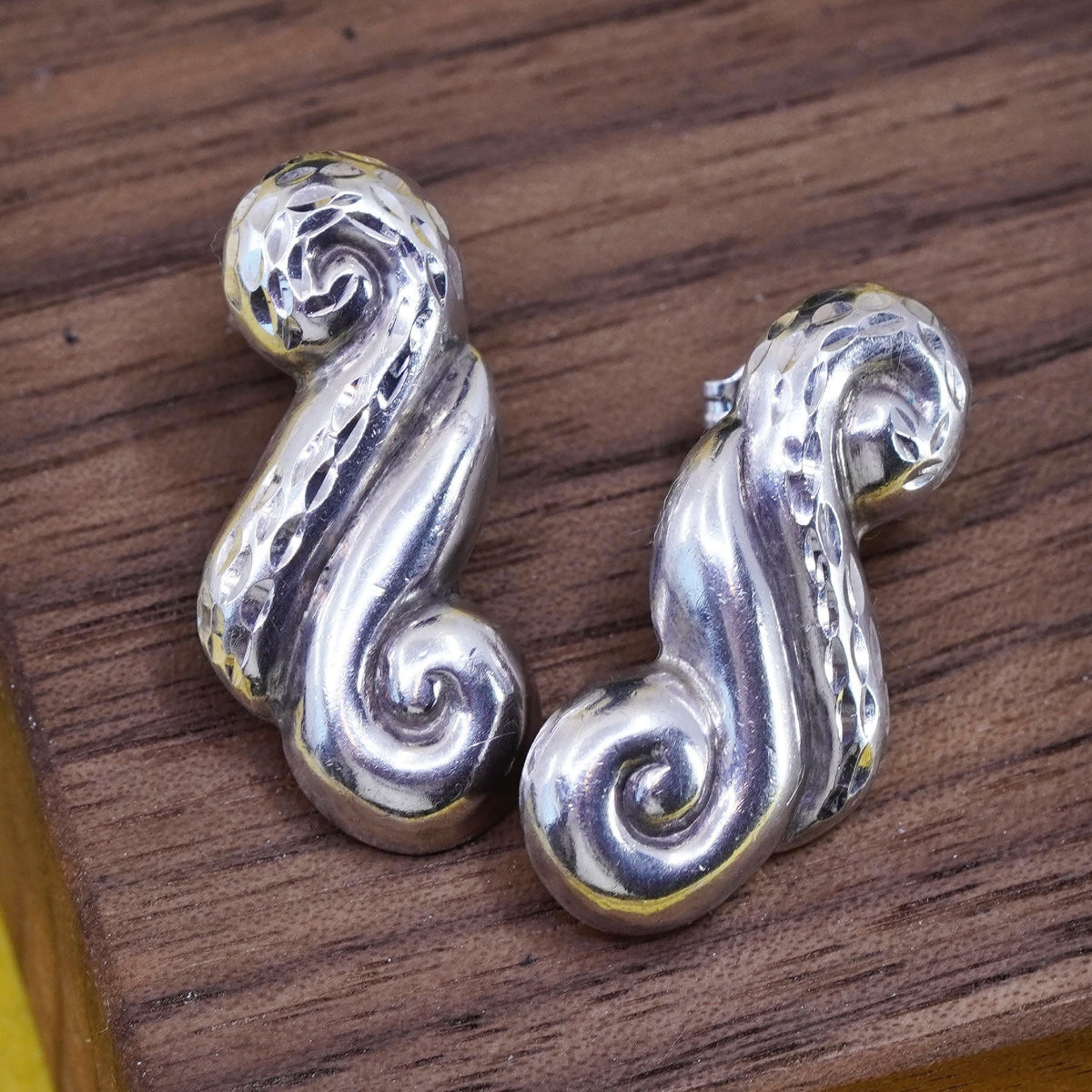 vintage mexico Sterling silver handmade studs, swirly earrings