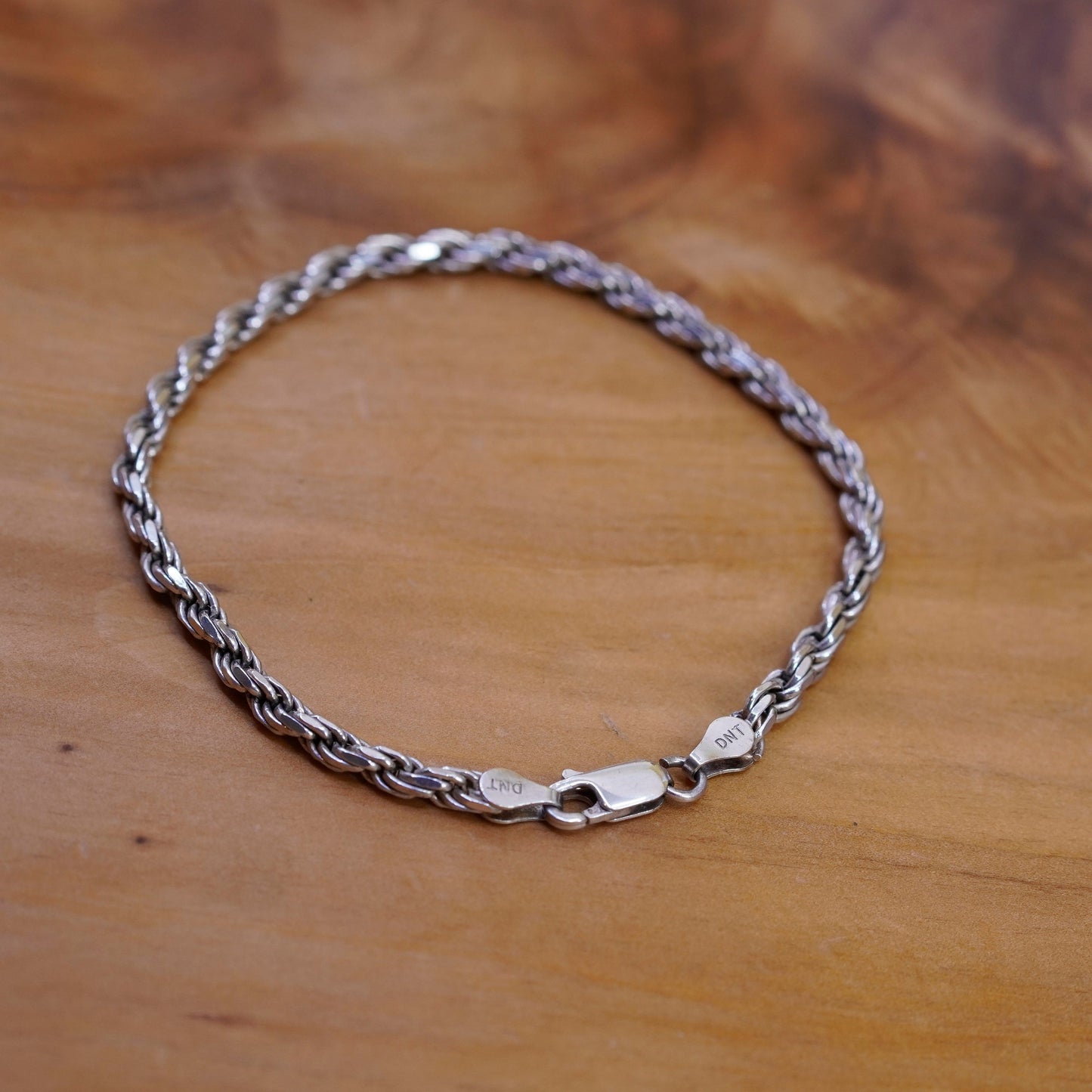 7.75”, 3mm, vintage Sterling silver Singapore rope bracelet, Italy 925 chain