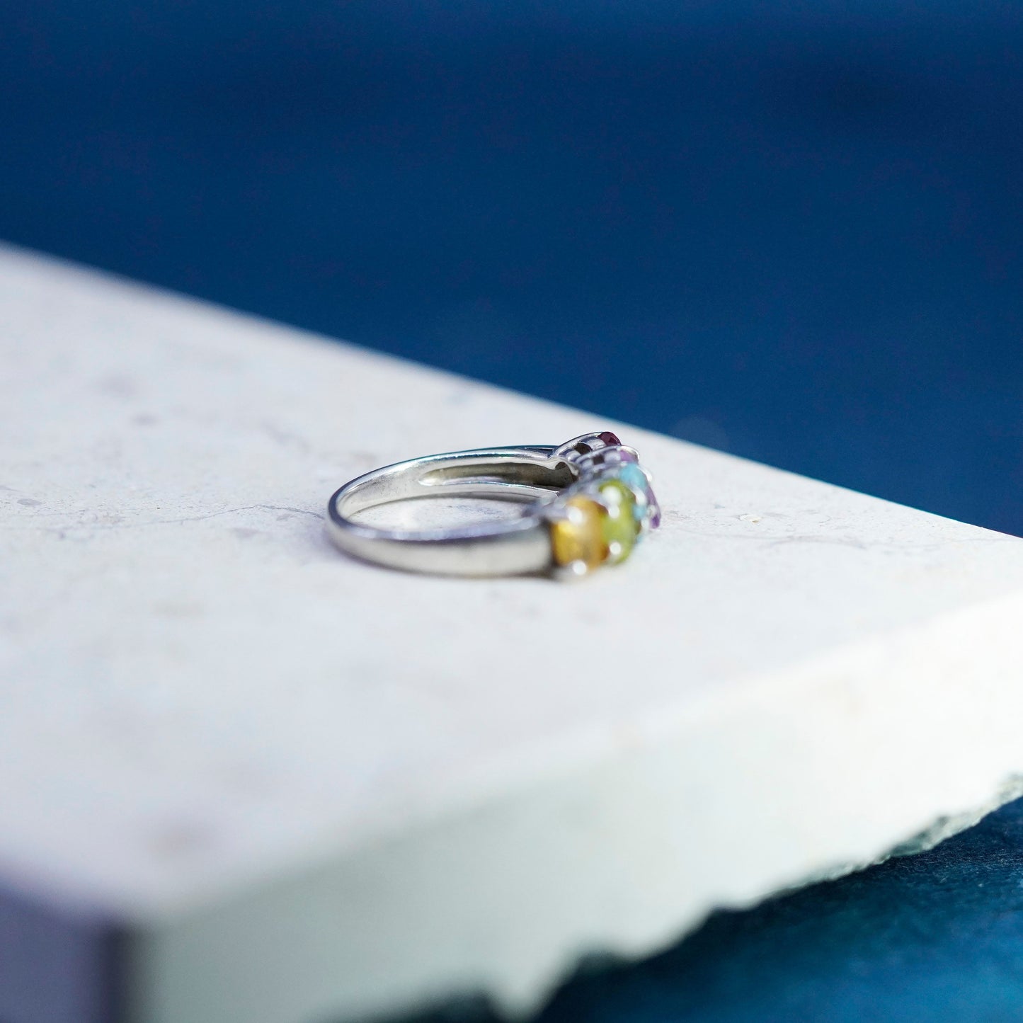 Size 7.25, VTG Sterling silver 925 handmade ring peridot citrine amethyst topaz
