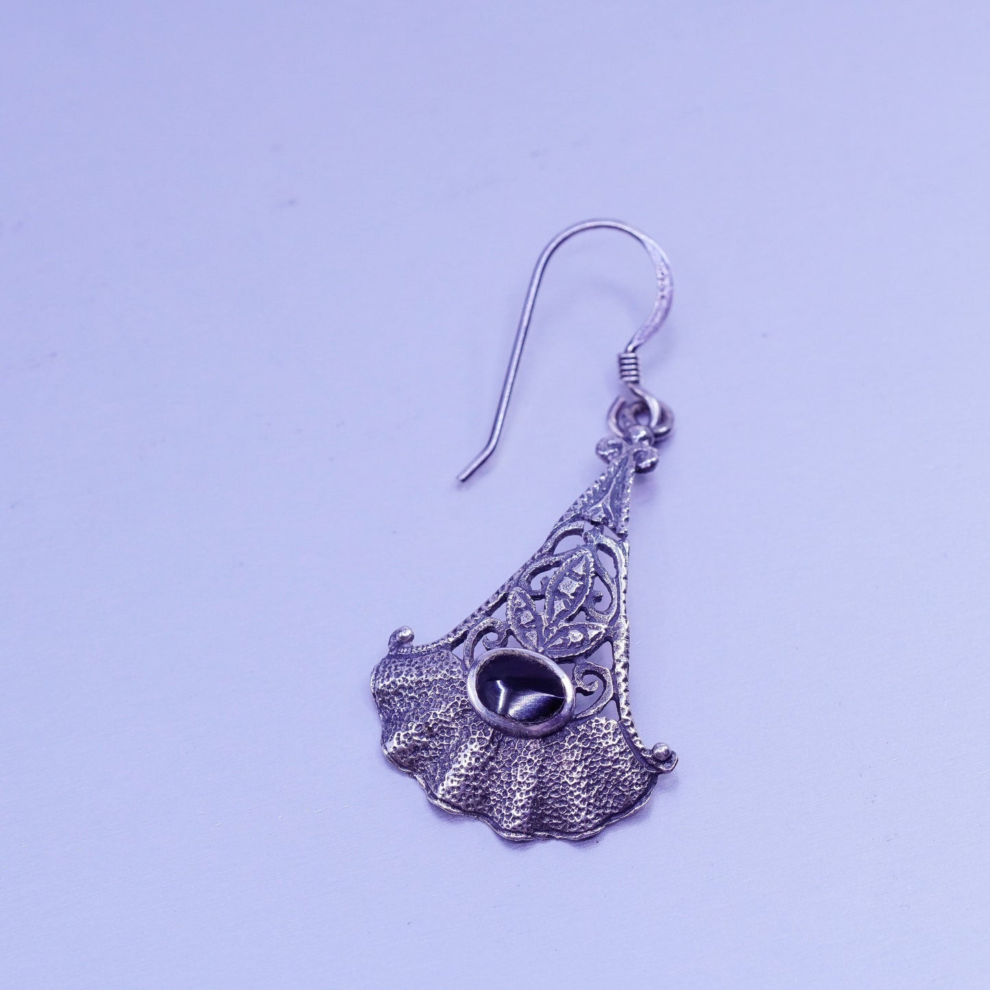 Vintage Sterling 925 silver handmade textured earrings with obsidian