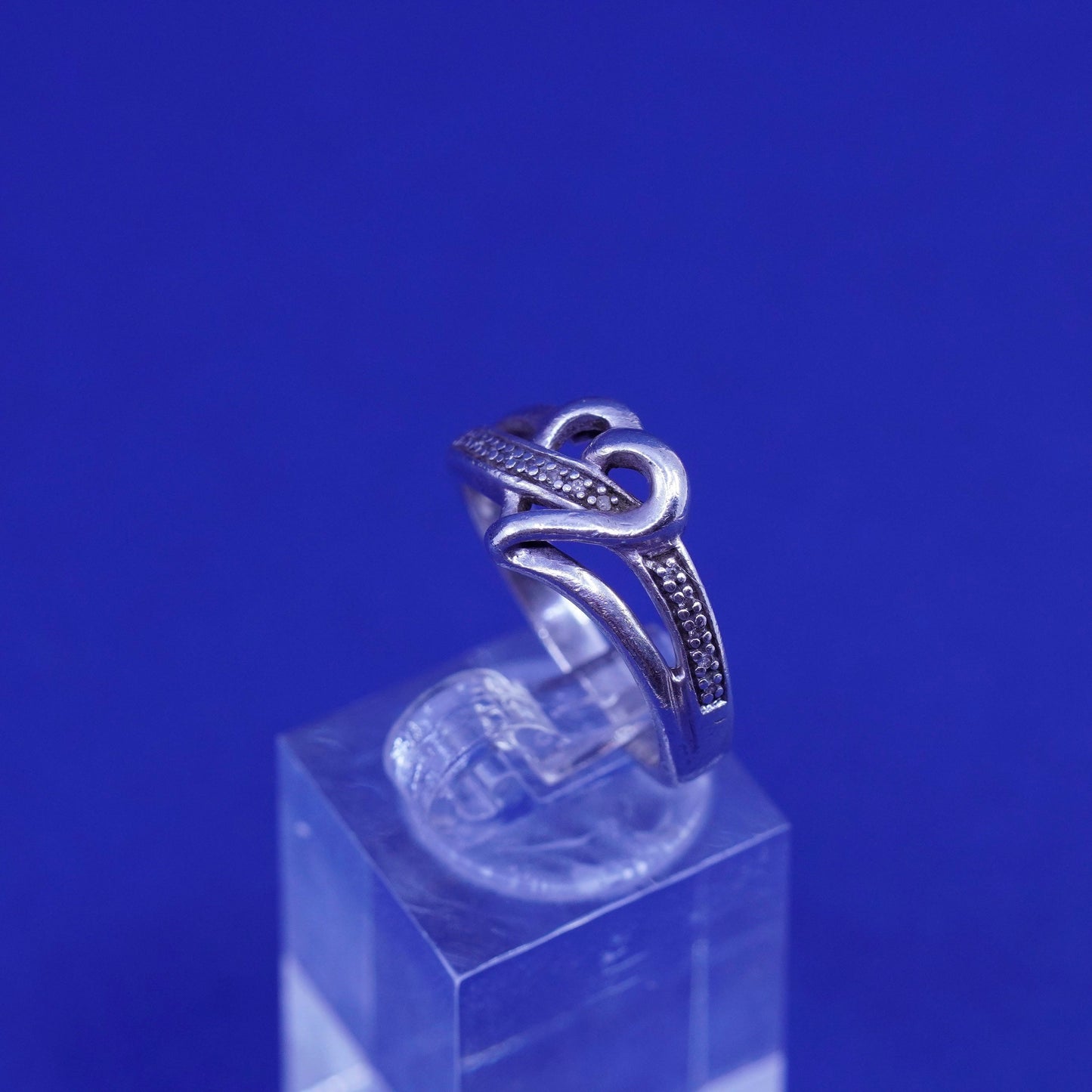 Size 6, vintage Sterling 925 silver handmade heart ring with genuine diamond