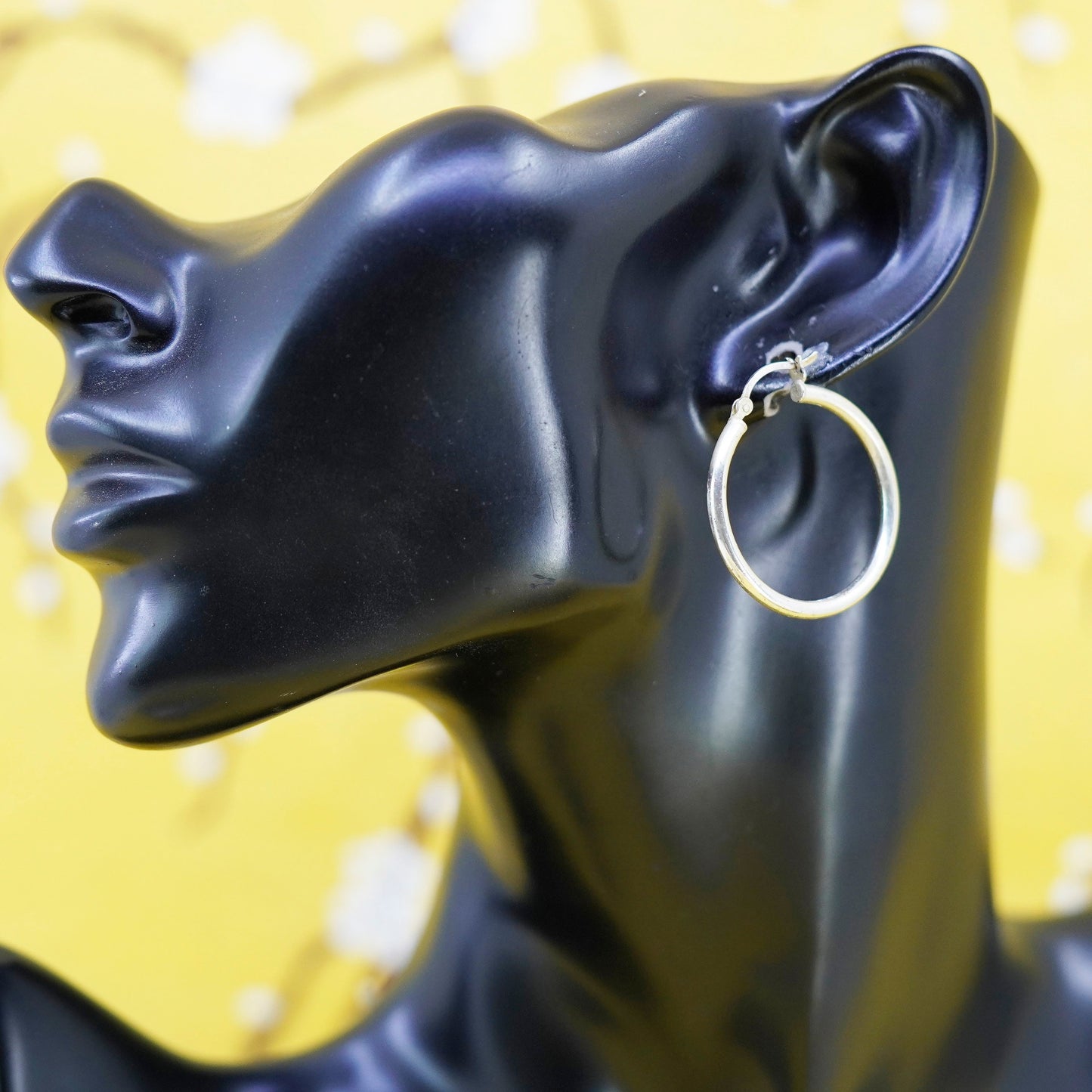 1.25”, vintage Italy Sterling silver handmade hoops, 925 huggie earrings