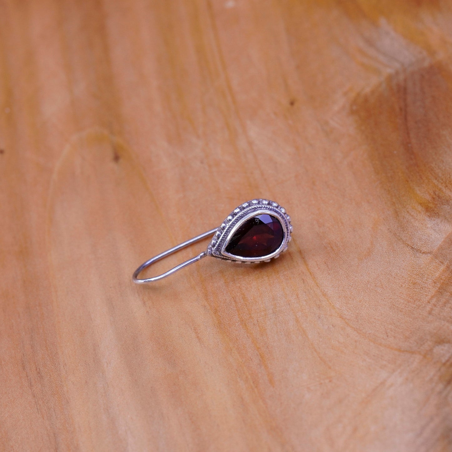 Vintage Sterling 925 silver handmade earrings with teardrop ruby and beads