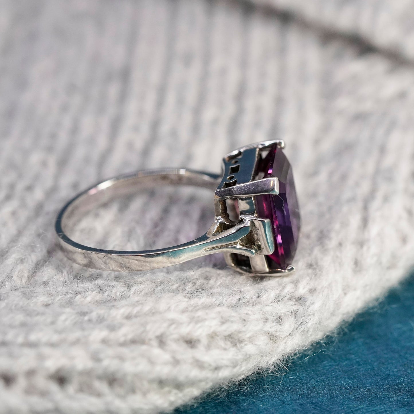 Size 10.75, vintage CA Sterling 925 silver handmade ring with amethyst