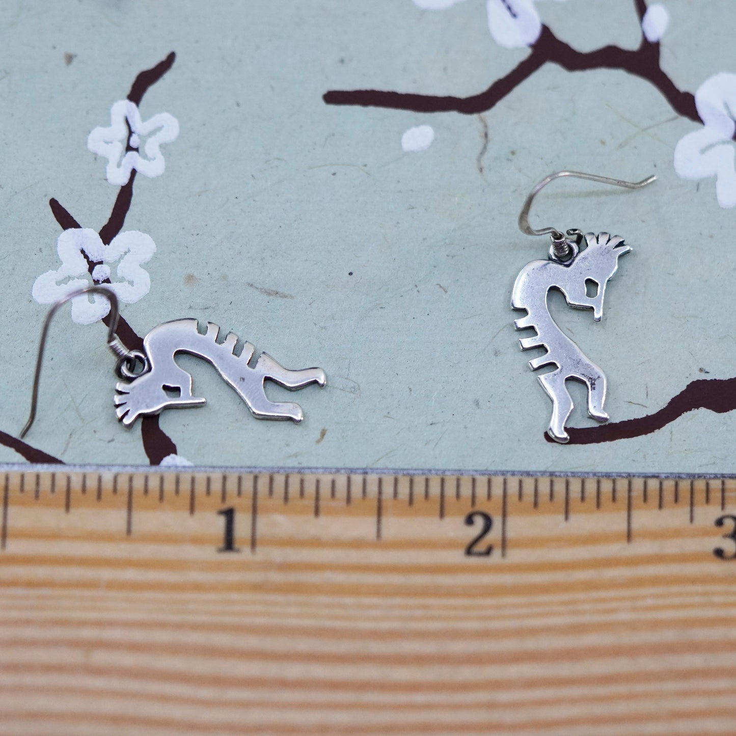 Vintage Native American Sterling silver handmade earrings 925 kokopelli dangles