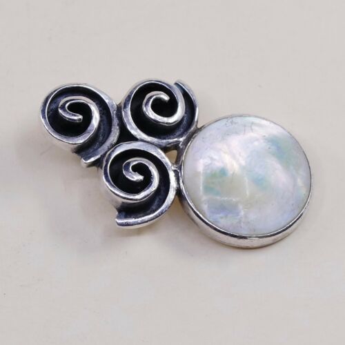 Vtg Lori Bonn Sterling 925 Silver Handmade Pendant W/ Round Mop