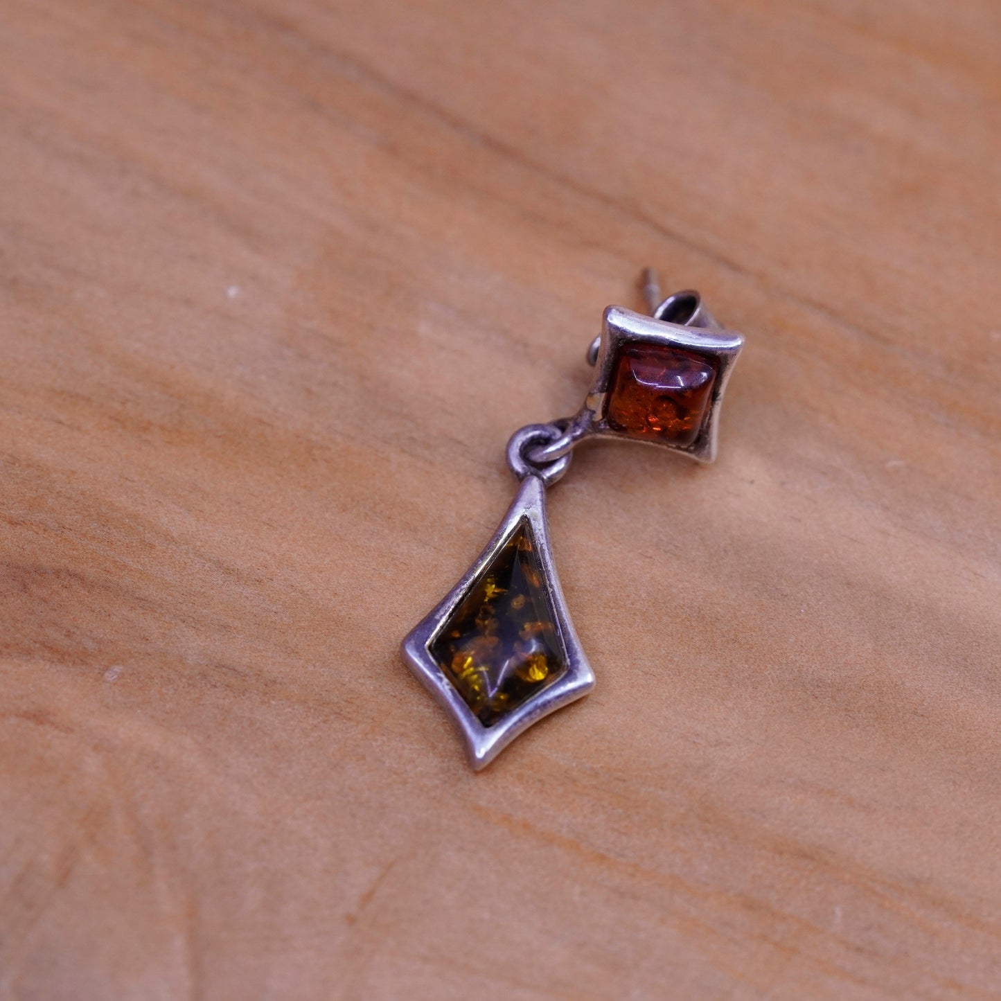 Vintage Sterling 925 silver handmade earrings with Amber drops