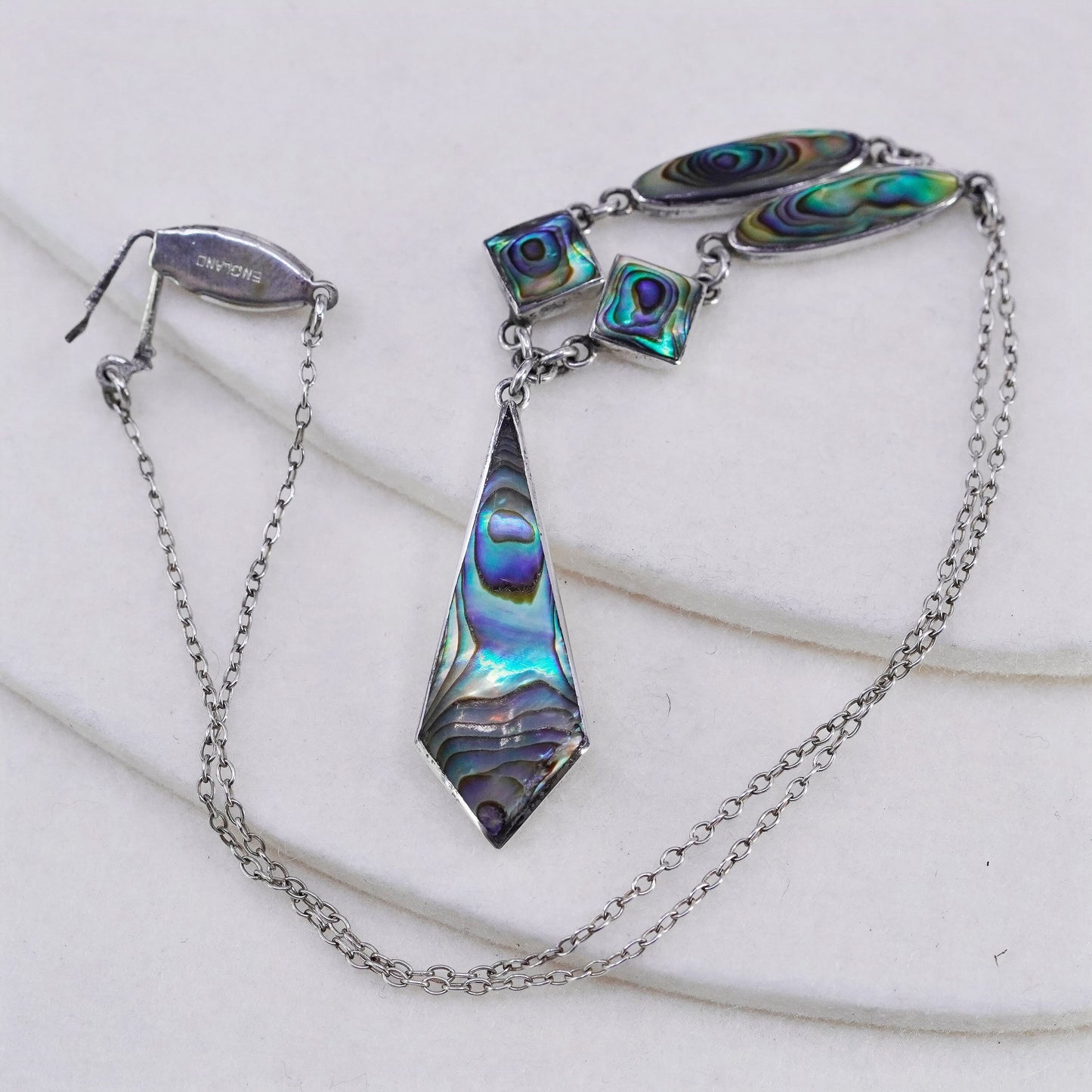 16”, England Sterling 925 silver handmade necklace w/ teardrop abalone pendant