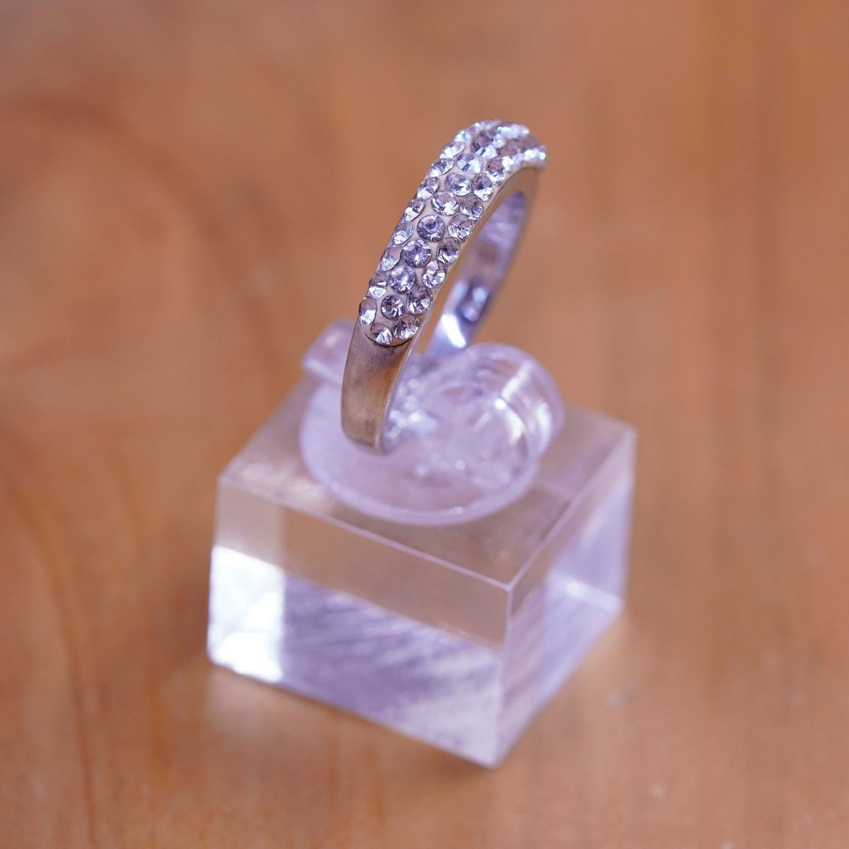Size 8, vintage Sterling silver handmade ring, modern 925 band with cluster cz