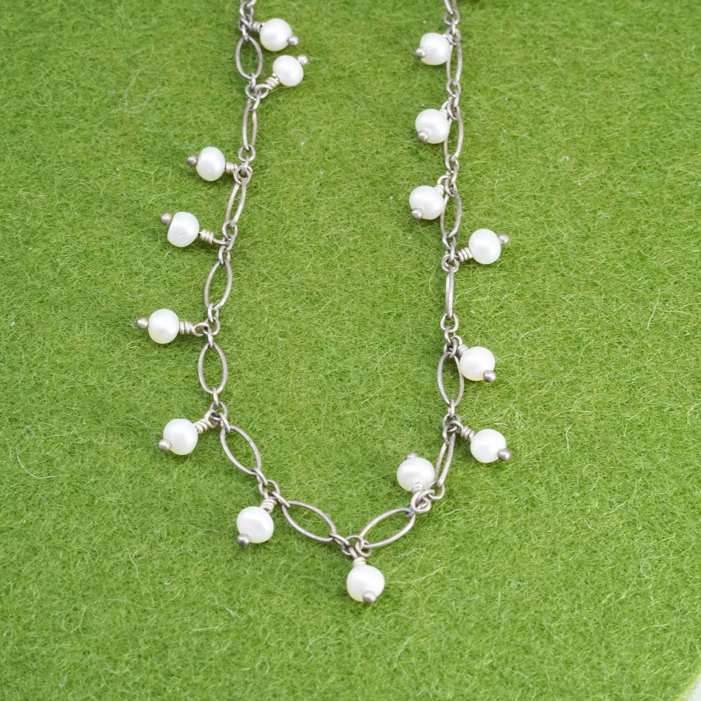 15”, cluster freshwater pearl with sterling 925 silver marquise chain necklace