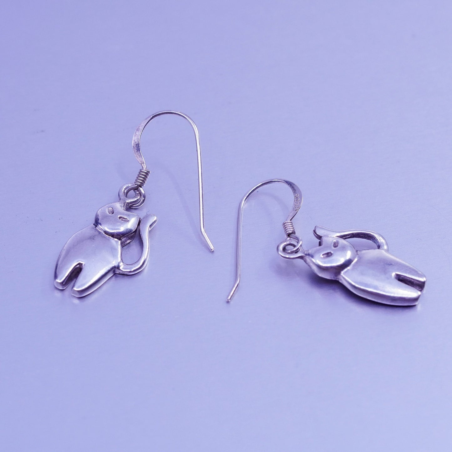 vintage Sterling silver handmade earrings, 925 cat kitty dangles