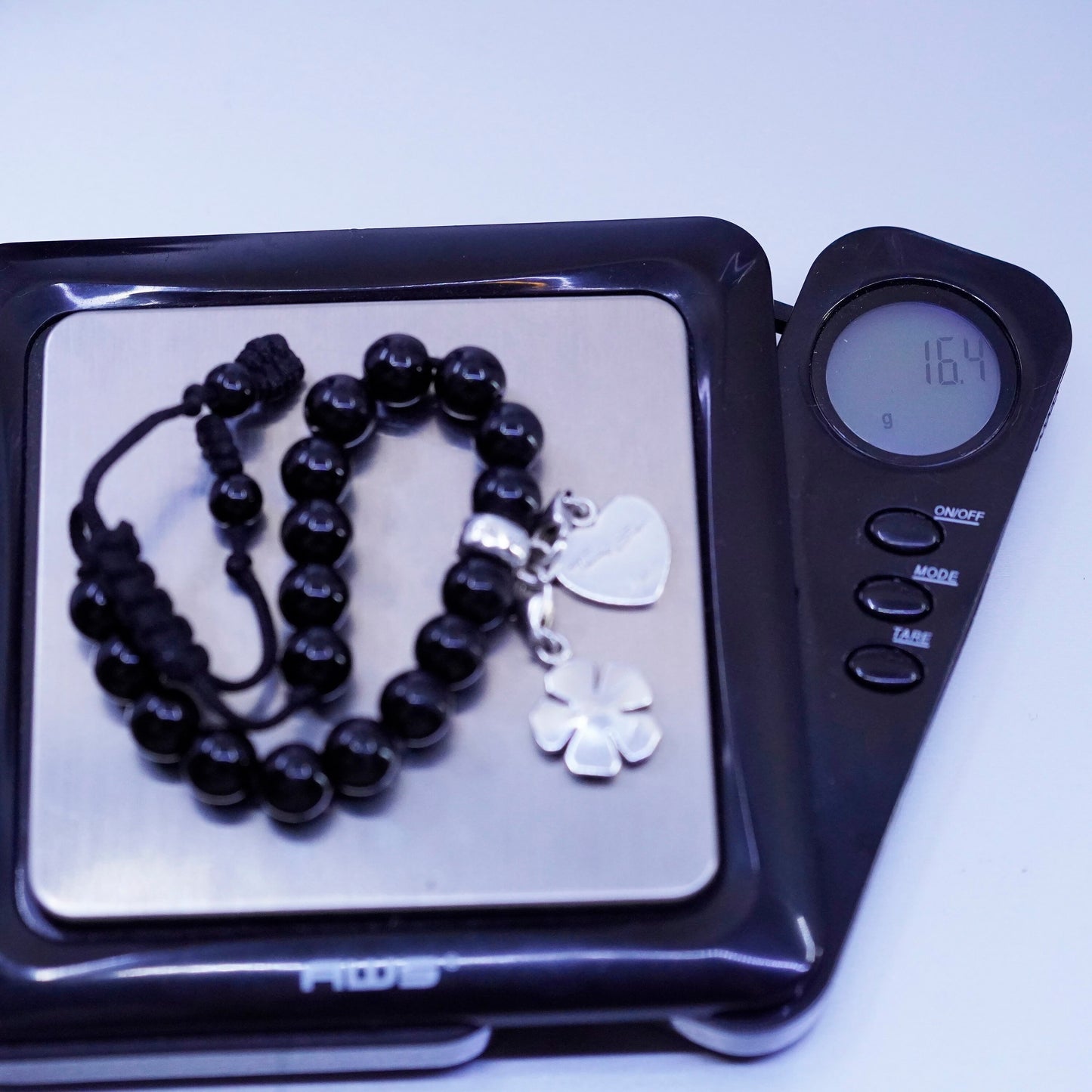 Thomas Sabo Sterling 925 silver bracelet flower heart charm obsidian beads