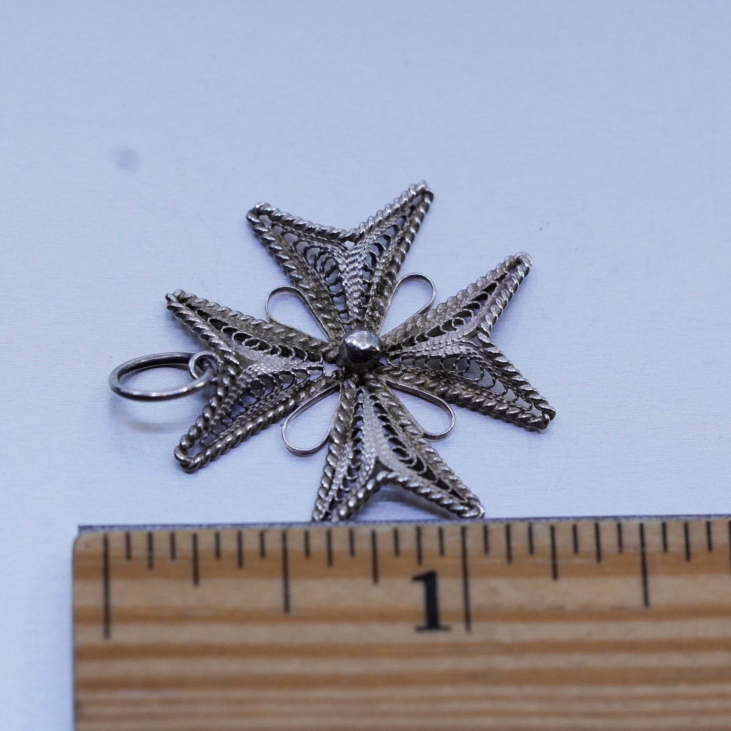Vintage sterling 925 silver handmade filigree Jerusalem cross pendant