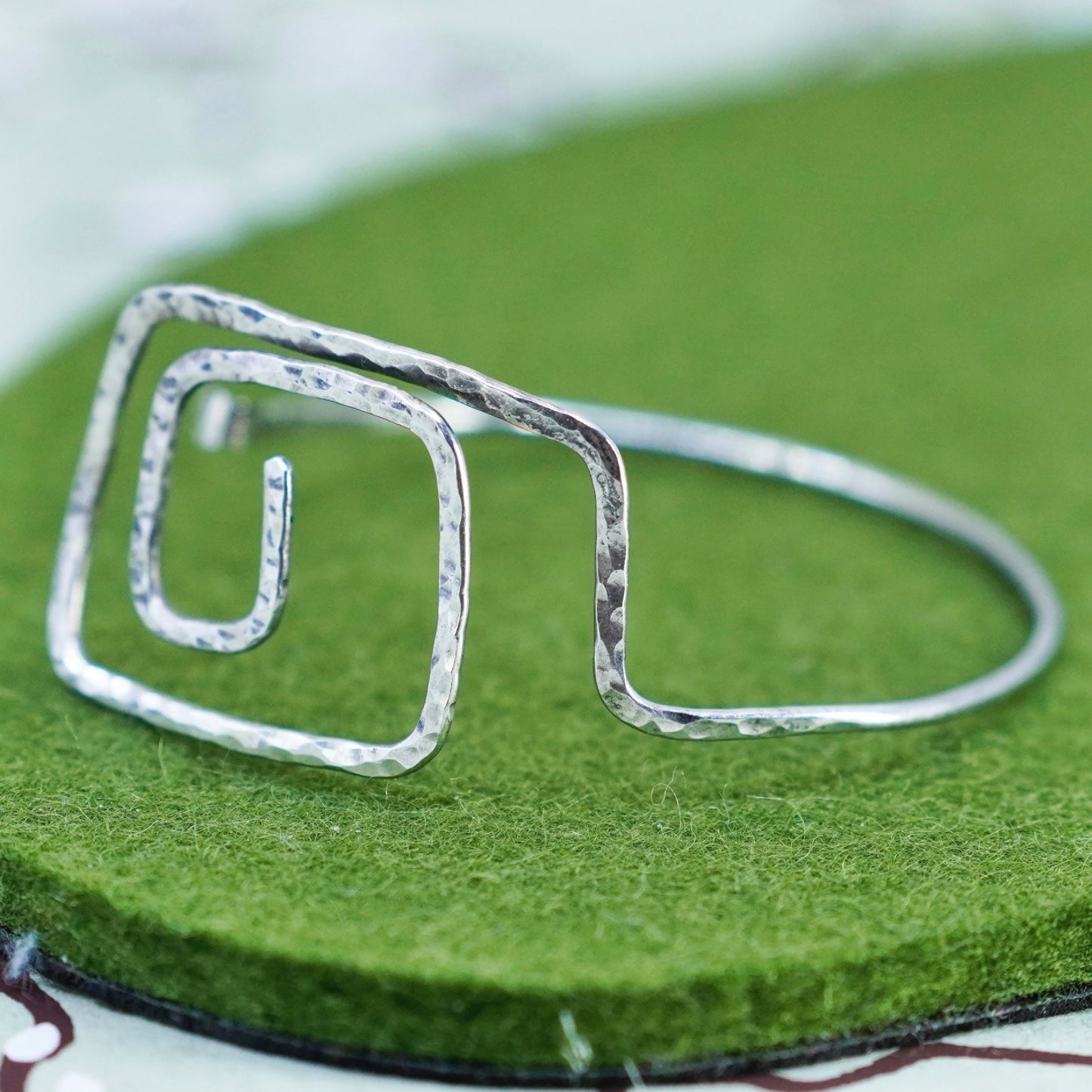 6.75”, vintage Sterling silver hammered bracelet, hammered swirly 925 bangle