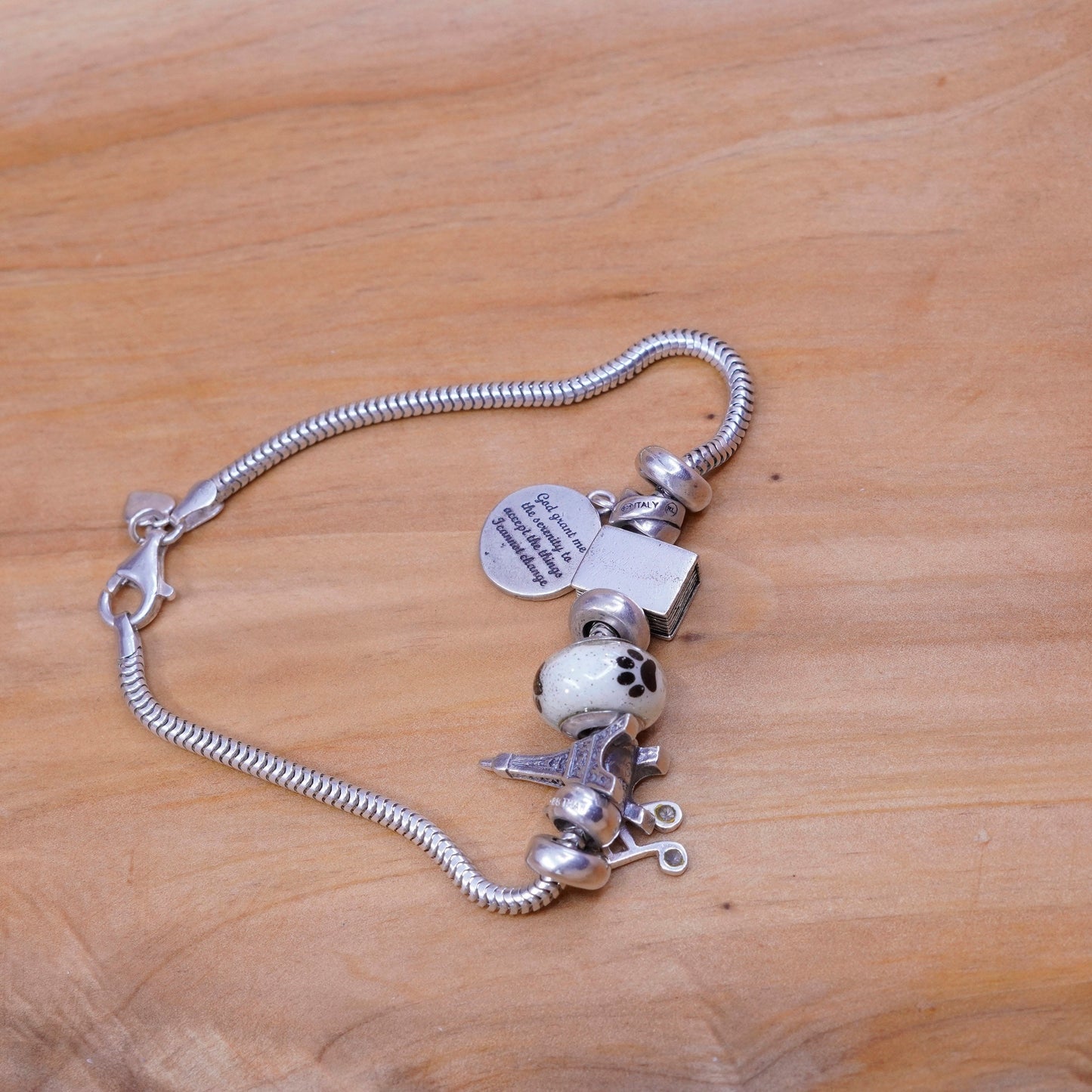 8.5”, Ralph Lauren sterling 925 snake silver bracelet prayer passport tower