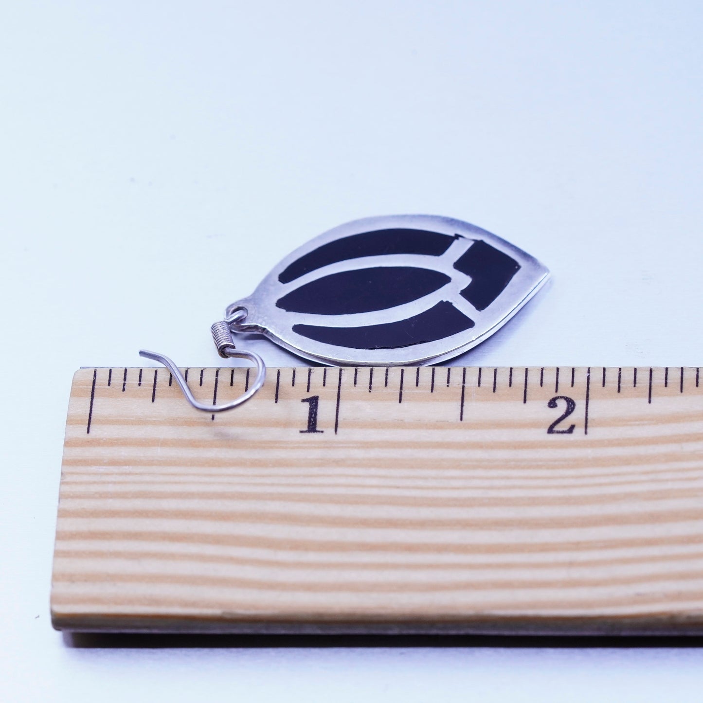 Vintage Mexico Sterling 925 silver triangular earrings with black enamel inlay