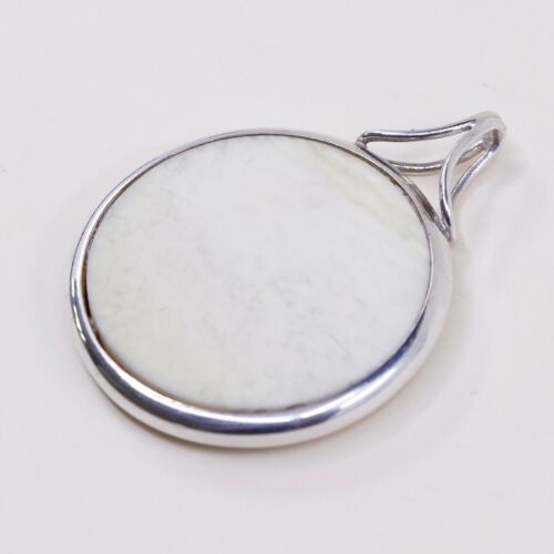 Vtg ARNE JOHANSEN Denmark sterling 925 Silver Pendant W/ Round White Agate
